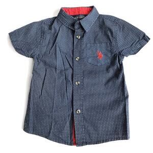 US Polo 4T Button Up Short Sleeve Top Red White Blue